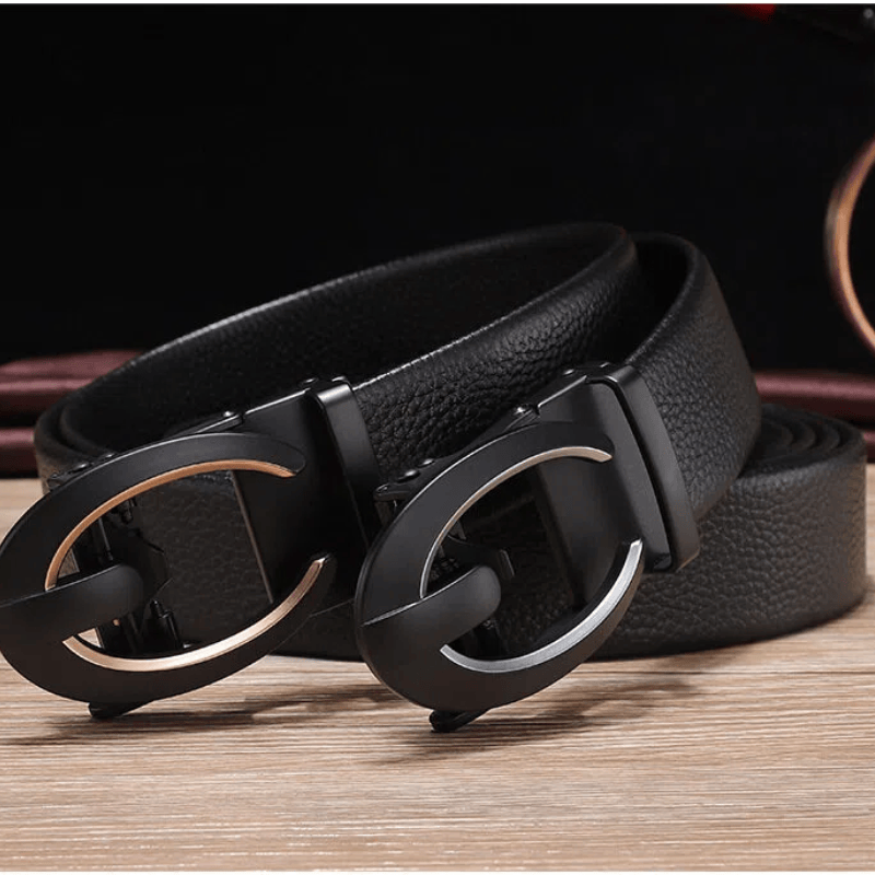 Men's C-Shaped Automatic Buckle Black Leather Belt - image 3