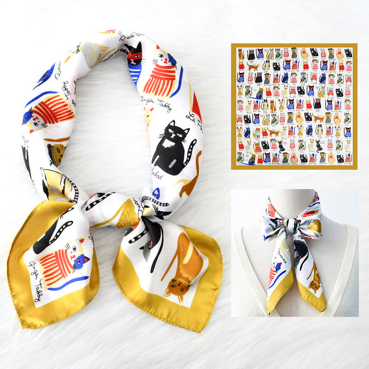 Women's Cute Cat All Season Thin Square Scarf - White - image 2