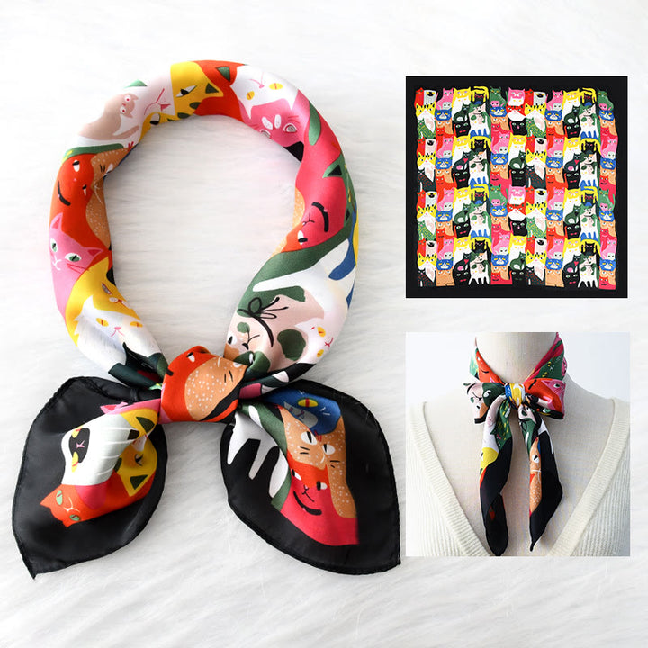 Women's Cute Cat All Season Thin Square Scarf - Black - image 3