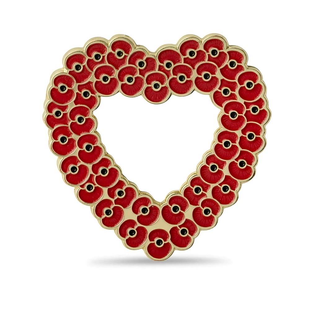 Mini Poppy Cluster Heart Frame Two Tone Brooch - image 1