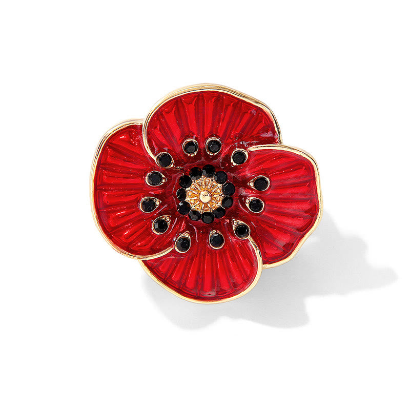Red Poppy Gem Embellished Silver Trim Brooch - Style #2 - image 4
