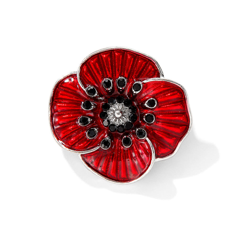 Red Poppy Gem Embellished Silver Trim Brooch - Style #1 - image 0