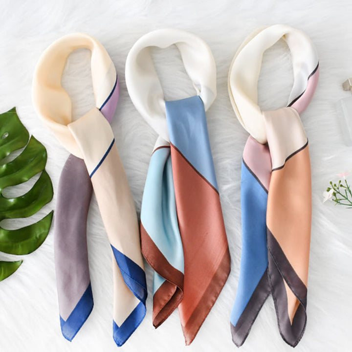 Women's Soft Color-Block Satin Elegant All-Season Square Scarf - image 1