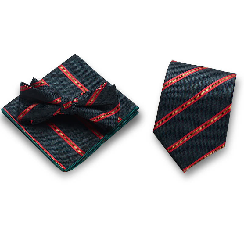 3Pcs Men's Elegant Striped Satin Bow Tie Pocket Square Necktie Formal Set - Style #7 - image 6