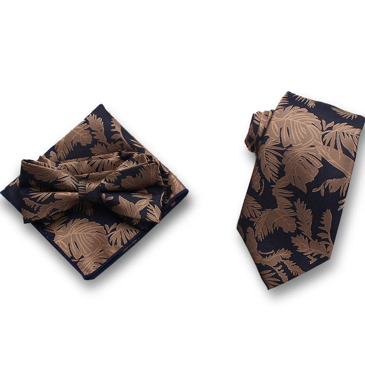 3Pcs Men's Gentle Leaf Pattern Satin Bow Tie Pocket Square Necktie Formal Set - Style #3 - image 2