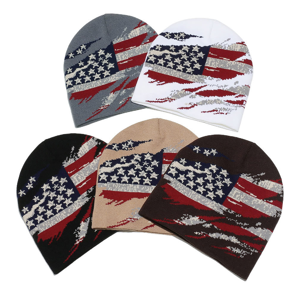 Men's Stylish Distressed American Flag Pattern Multi-color Knitted Hat - image 0