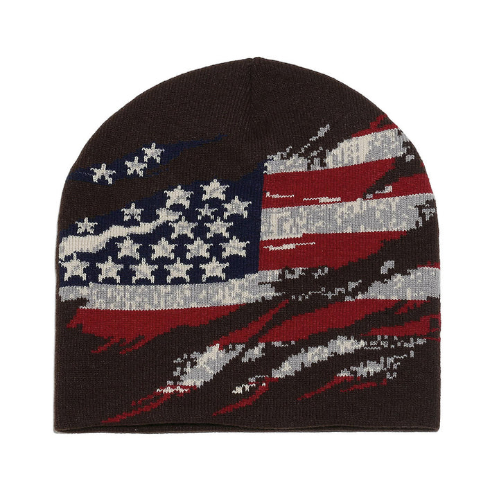 Men's Stylish Distressed American Flag Pattern Multi-color Knitted Hat - Coffee - 58 (22 7/8") - image 8