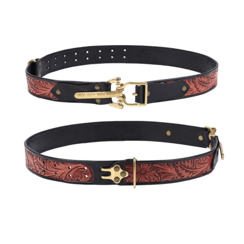 Men's Retro Knight Golden Buckle Carved Leather Belt - image 1