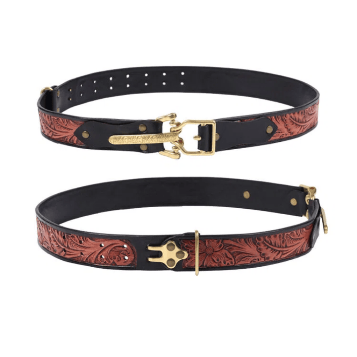 Men's Retro Knight Golden Buckle Carved Leather Belt - image 1