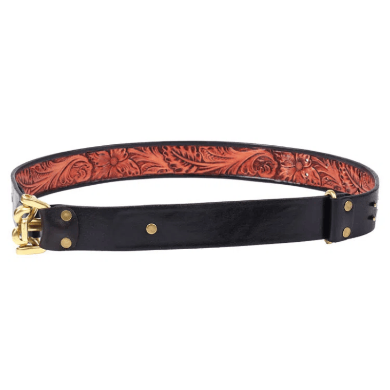Men's Retro Knight Golden Buckle Carved Leather Belt - image 3