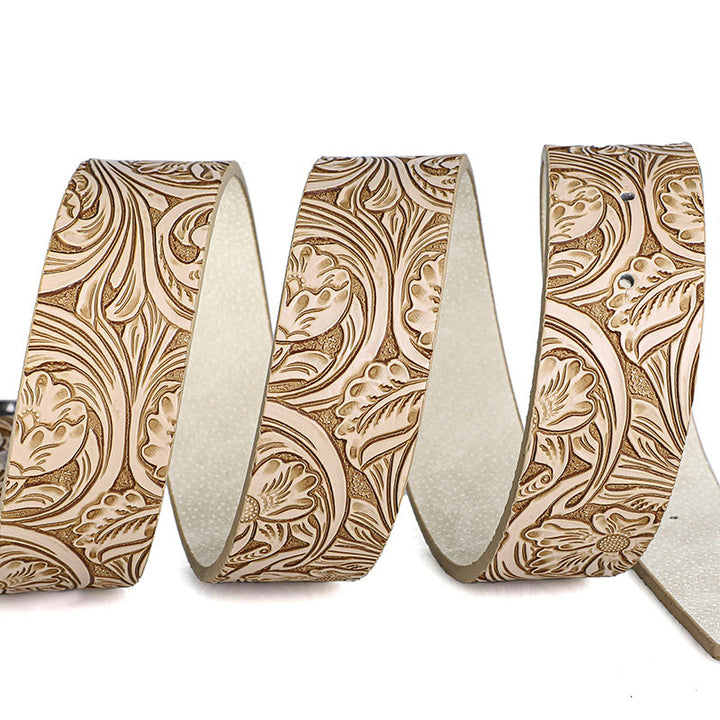 Men's Retro Silver Oval Carved Buckle Leather Belt - image 4