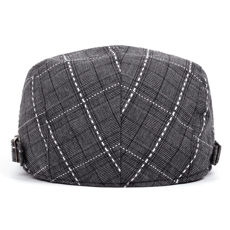 Men's Retro Checkered-Line Adjustable Buckle Beret Hat - image 3