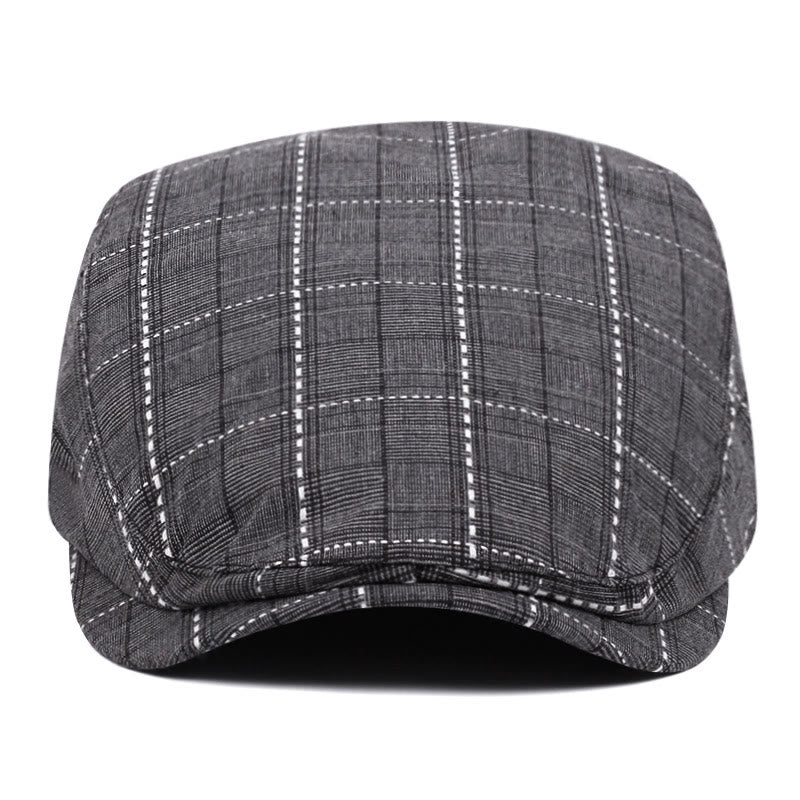 Men's Retro Checkered-Line Adjustable Buckle Beret Hat - image 1