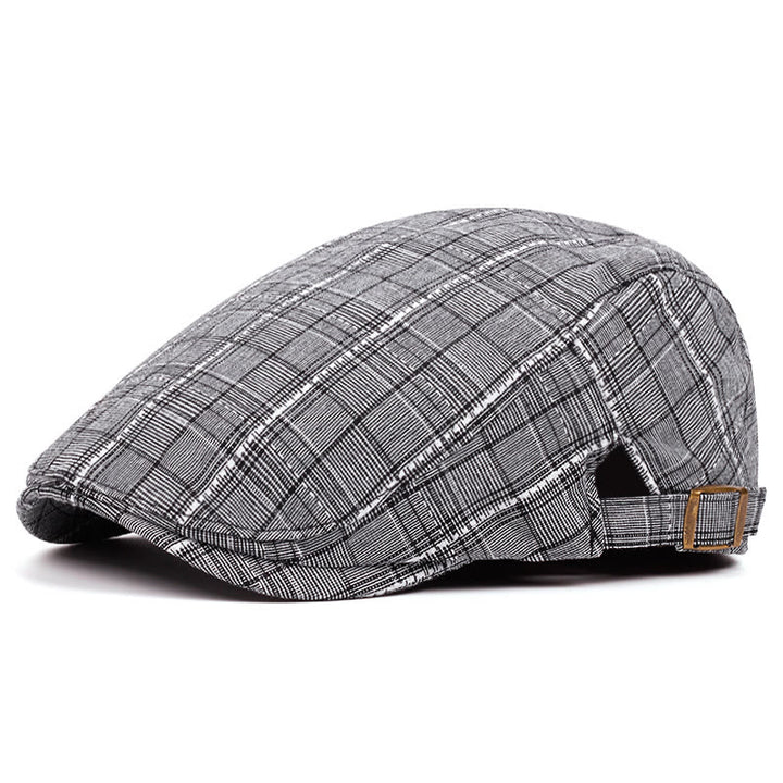 Men's Retro Checkered-Line Adjustable Buckle Beret Hat - Grey - Adjustable (About 21 5/8"-23 1/4") - image 4