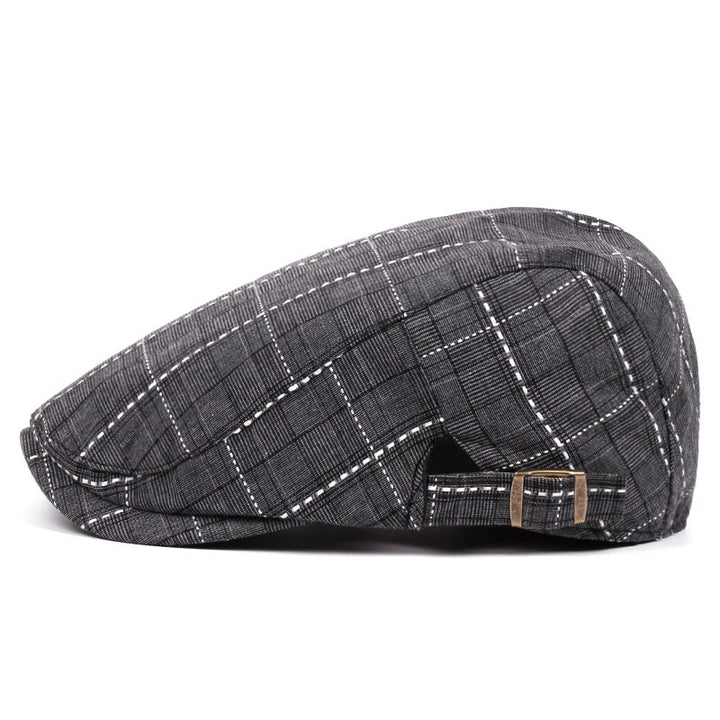 Men's Retro Checkered-Line Adjustable Buckle Beret Hat - image 2