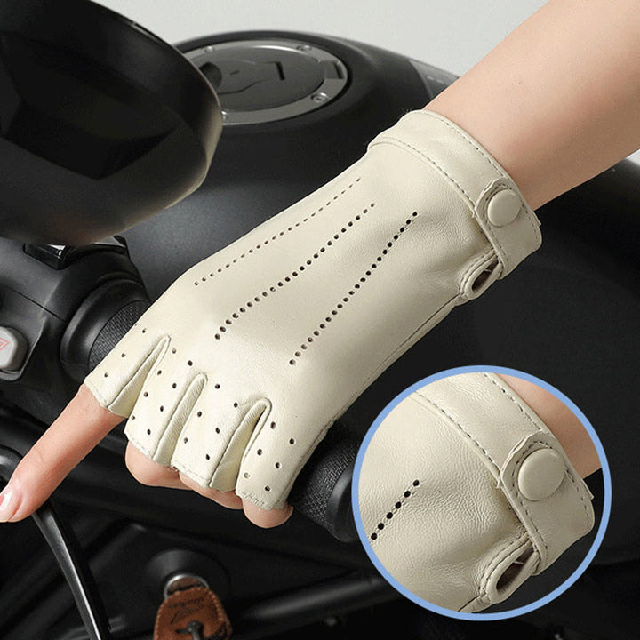 Women's Half Finger Cycling Breathable Protective Leather Gloves - image 8