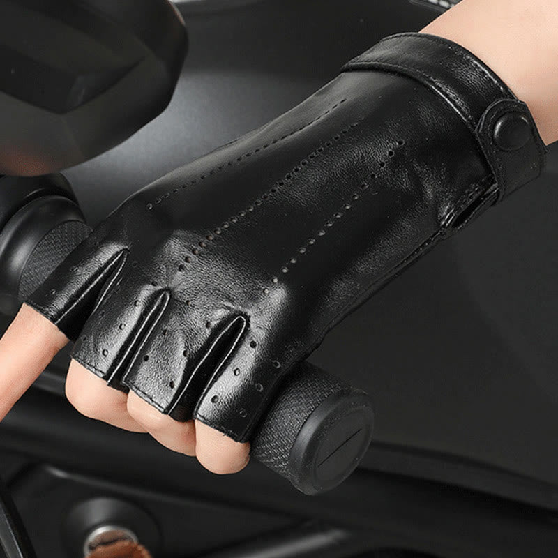 Women's Half Finger Cycling Breathable Protective Leather Gloves - image 4