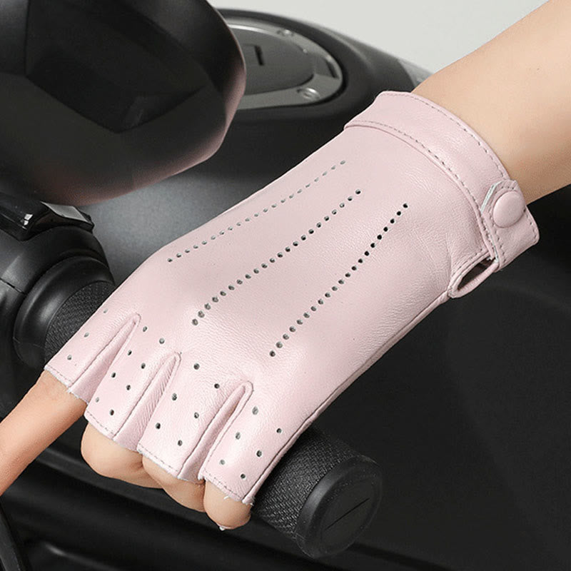 Women's Half Finger Cycling Breathable Protective Leather Gloves - image 6