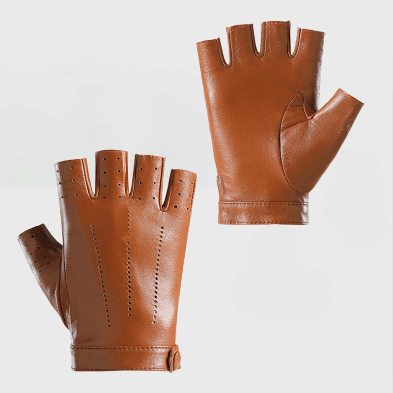 Women's Half Finger Cycling Breathable Protective Leather Gloves - image 2