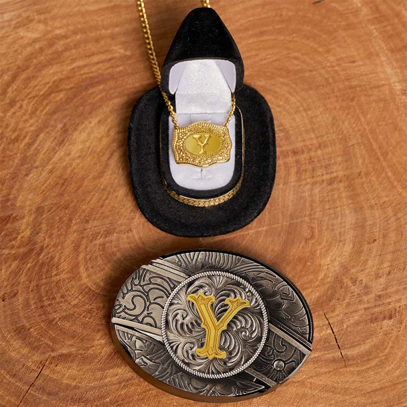 Initial Letter DIY Hidden Knife Belt Buckle Gold Necklace Bundle Set - Y - Without Belt - image 30