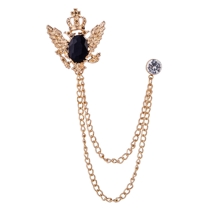 Retro Gem-Adorned Eagle and Crown Double-Chain Gold Accent Brooch - Golden - image 2