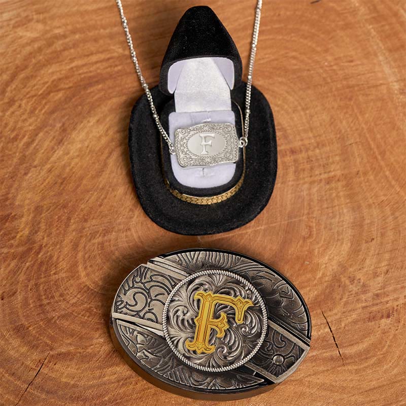 Initial Letter DIY Hidden Knife Belt Buckle Silver Necklace Bundle Set - F - Without Belt - image 11