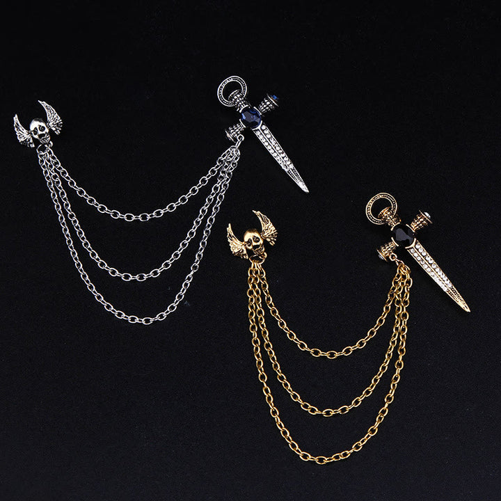 Dark Punk Skull-Wing and Dagger Dual-Style Multi-Chain Brooch - image 0