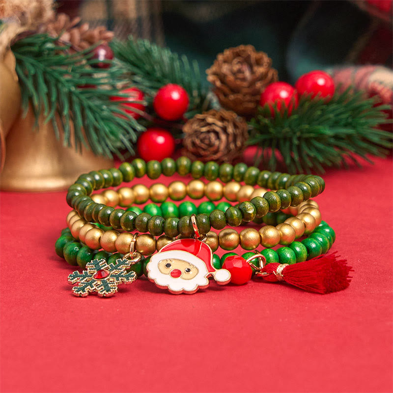 6Pcs Green Christmas Bead Pendant Bracelet Set - image 3