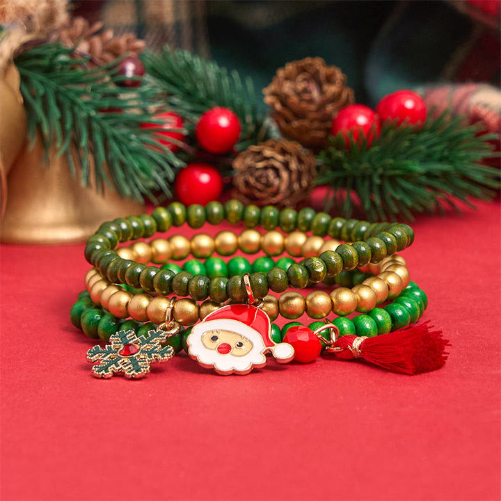 6Pcs Green Christmas Bead Pendant Bracelet Set - image 3