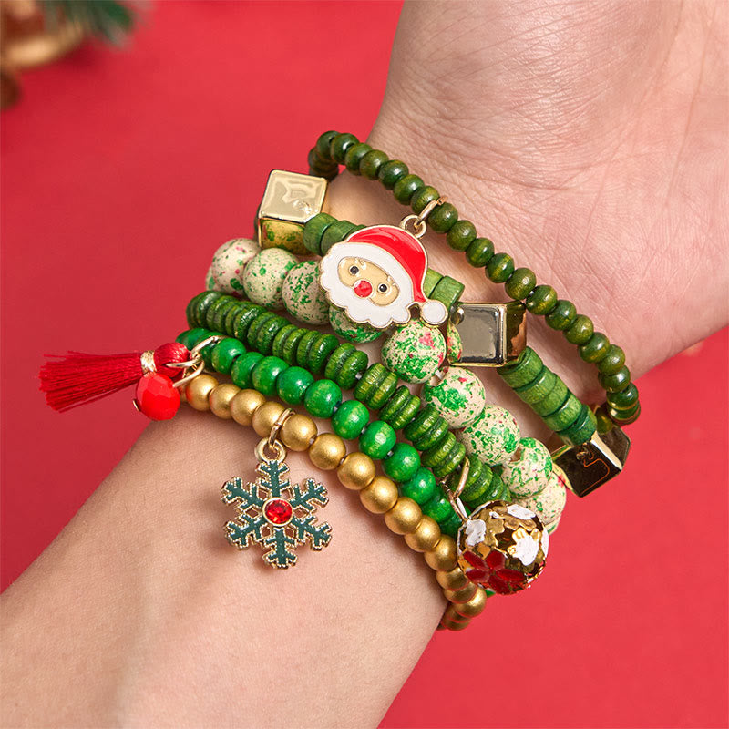 6Pcs Green Christmas Bead Pendant Bracelet Set - image 2