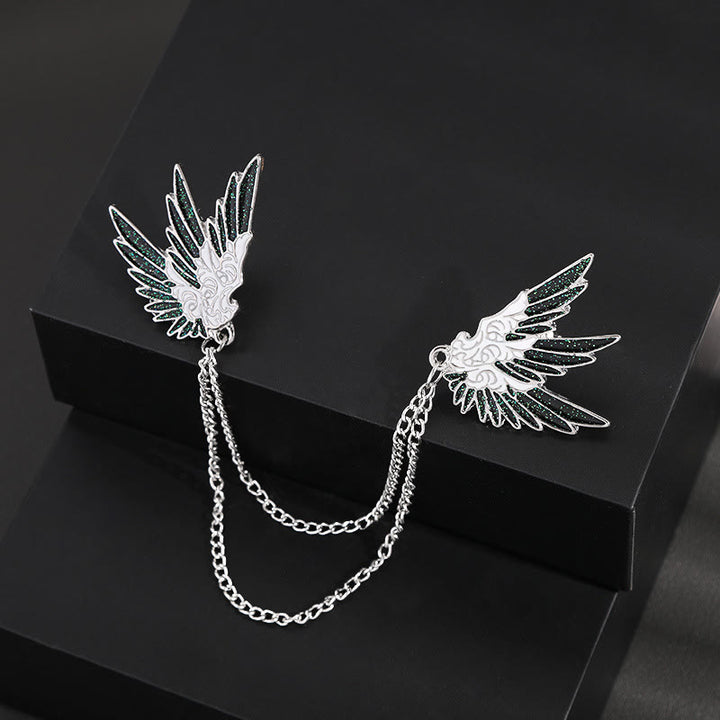 Ornate Symmetrical Wing-Pair Double-Chain Brooch - image 1