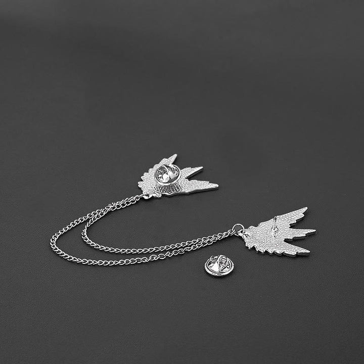 Ornate Symmetrical Wing-Pair Double-Chain Brooch - image 4