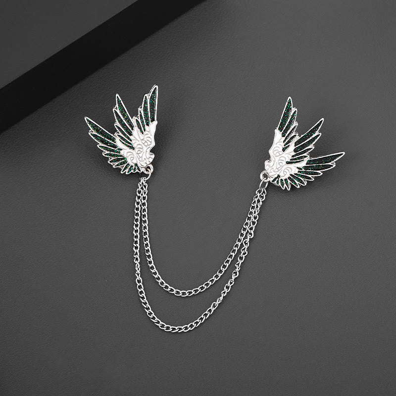 Ornate Symmetrical Wing-Pair Double-Chain Brooch - image 3