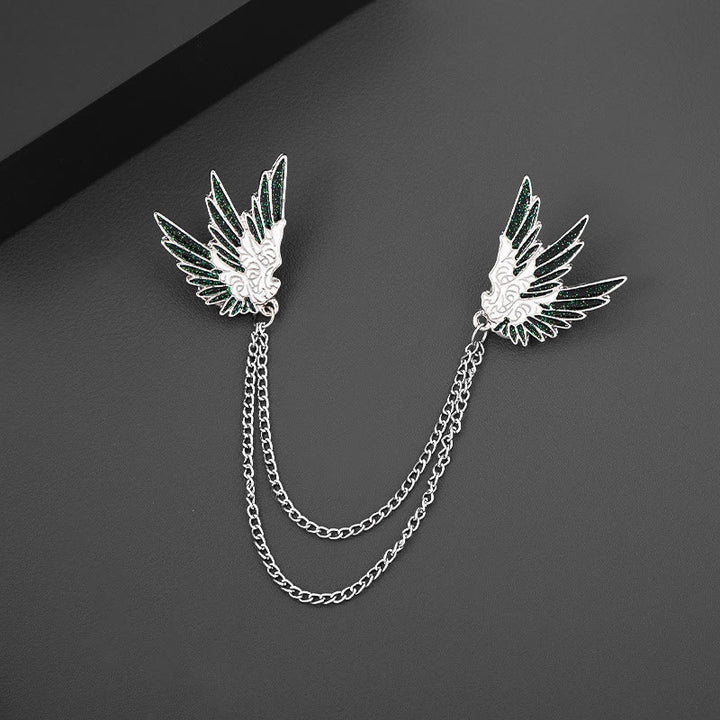 Ornate Symmetrical Wing-Pair Double-Chain Brooch - image 3