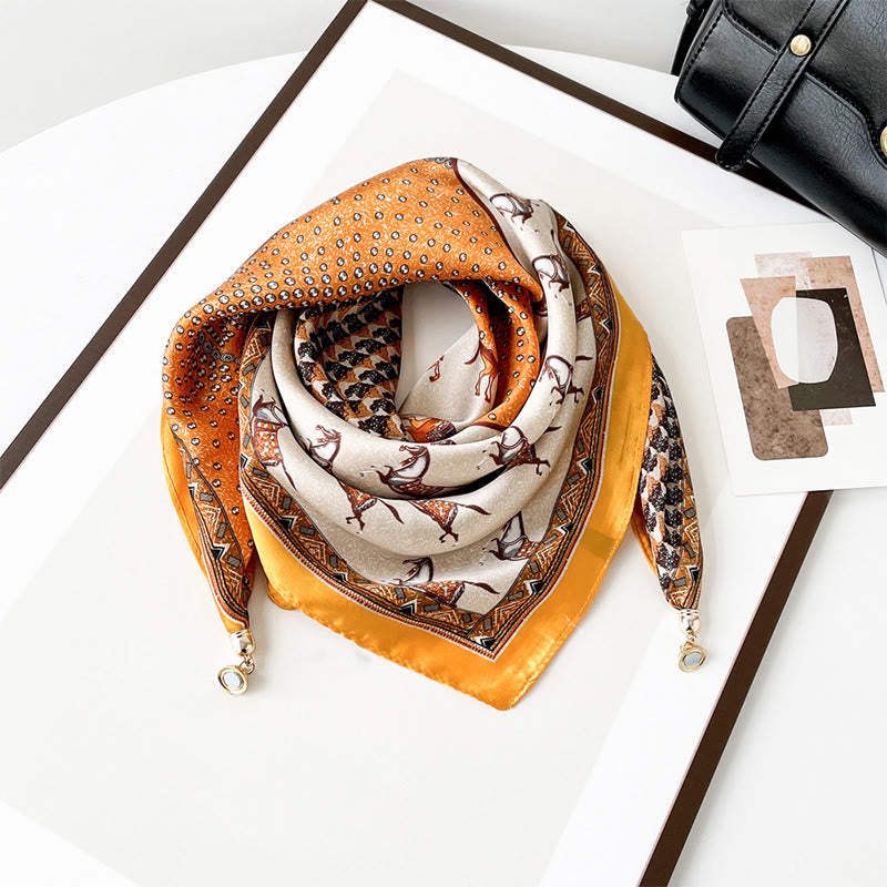 Women's Elegant Retro Art Print Lightweight Square Scarf - Style #12 - image 11