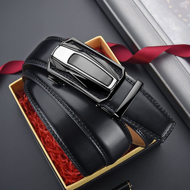 Men's Shiny Coupe Shaped Automatic Buckle Leather Belt - image 1