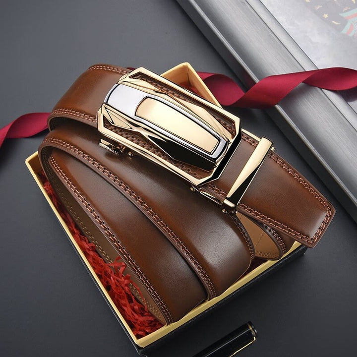Men's Shiny Coupe Shaped Automatic Buckle Leather Belt - image 5