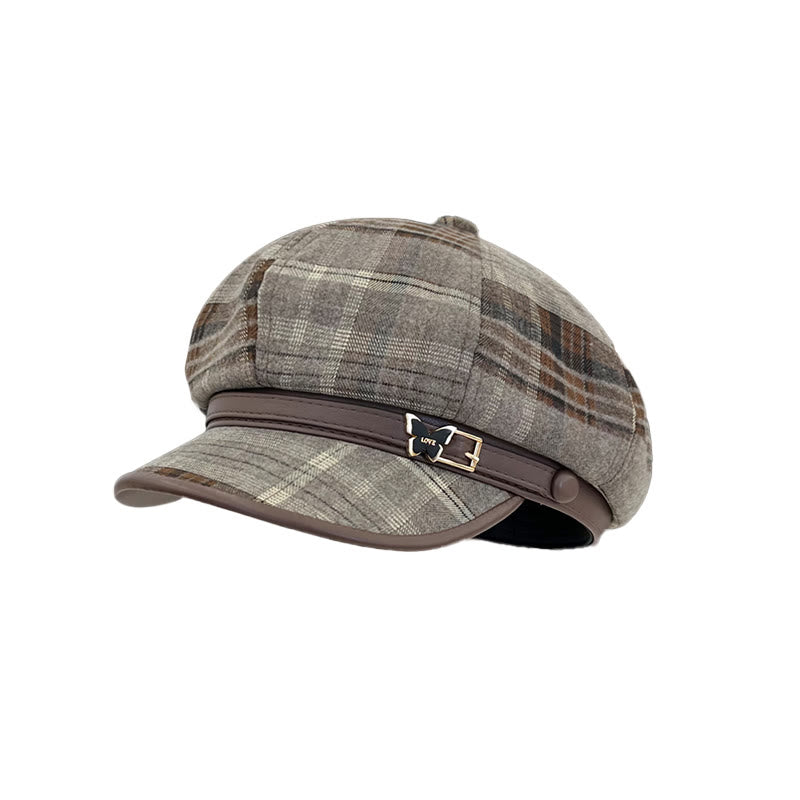 Women's Exquisite Retro Plaid Newsboy Beret Hat - Gray-Coffee - Adjustable (22-22 7/8") - image 0