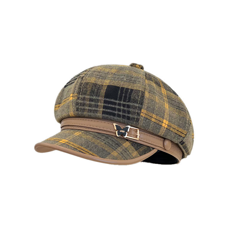 Women's Exquisite Retro Plaid Newsboy Beret Hat - Yellow-Black - Adjustable (22-22 7/8") - image 5