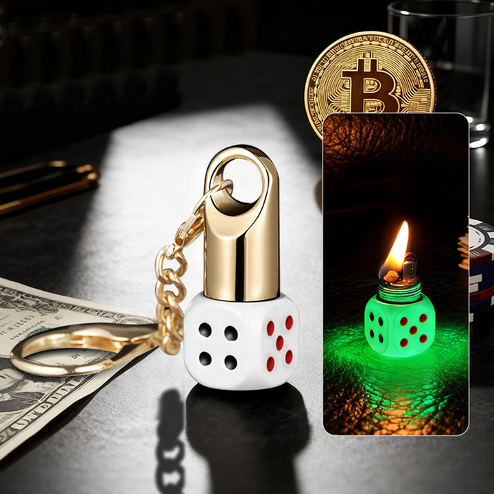 Classic Mini Dice Refillable Kerosene Lighter Keychain - Gold Luminous - image 12