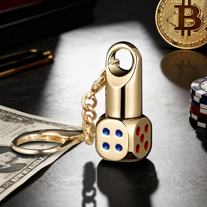 Classic Mini Dice Refillable Kerosene Lighter Keychain - Gold - image 10