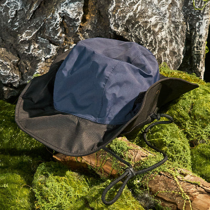 Outdoor Waterproof Sunscreen Breathable Color Blocked Fisherman Hat - Navy Blue - Adjustable (About 21 5/8"-23 1/4") - image 0
