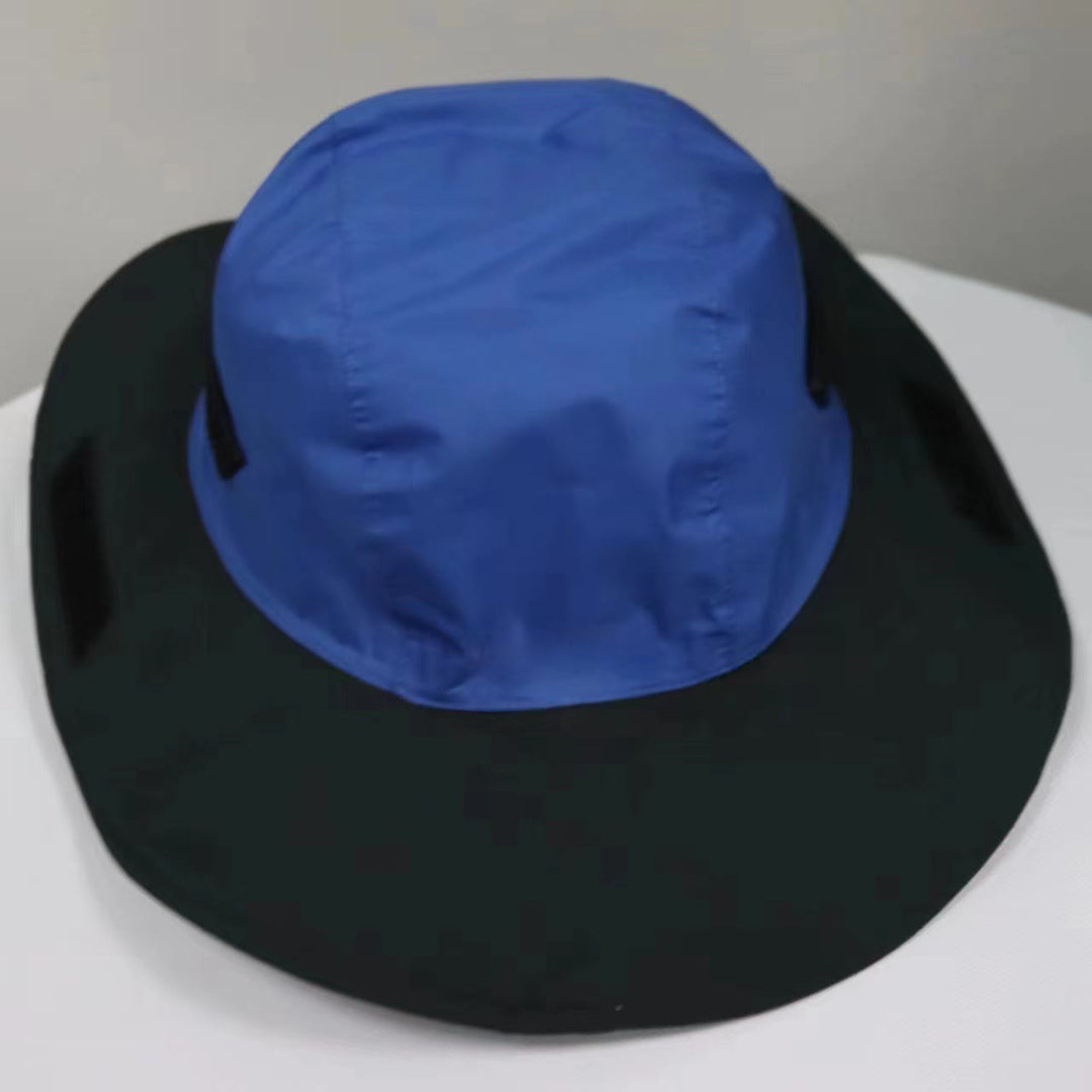Outdoor Waterproof Sunscreen Breathable Color Blocked Fisherman Hat - Blue - Adjustable (About 21 5/8"-23 1/4") - image 7