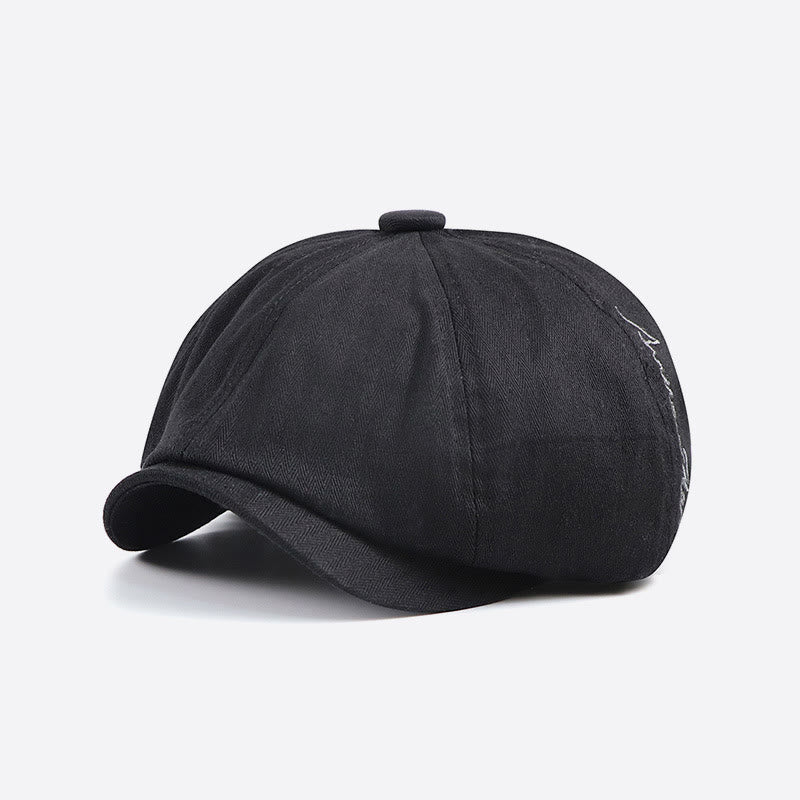 Men's Sleek Retro Embroidered Detail Newsboy Beret Hat - Black - Adjustable (22-23 5/8") - image 1