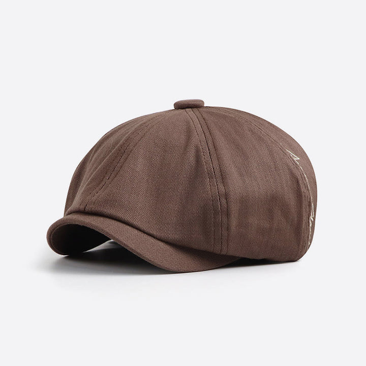 Men's Sleek Retro Embroidered Detail Newsboy Beret Hat - Coffee - Adjustable (22-23 5/8") - image 3
