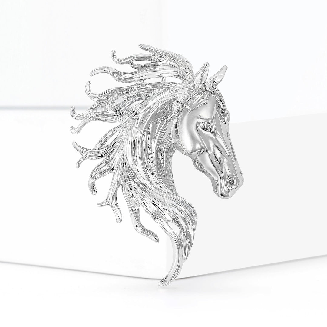 Dynamic Stallion Head Multi-Tone Metal Brooch - Silver - image 4