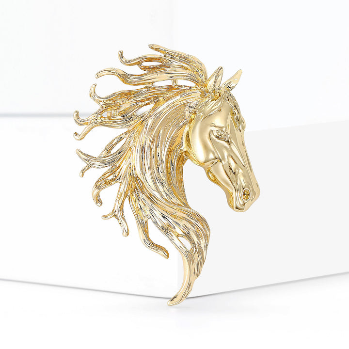 Dynamic Stallion Head Multi-Tone Metal Brooch - Golden - image 0