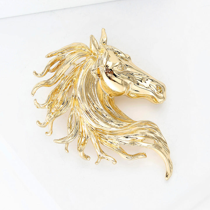 Dynamic Stallion Head Multi-Tone Metal Brooch - image 3