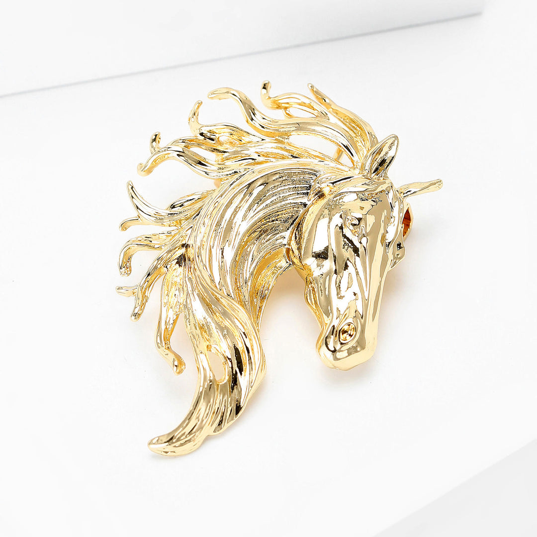 Dynamic Stallion Head Multi-Tone Metal Brooch - image 1