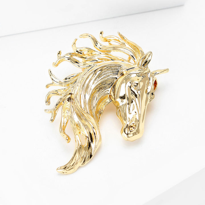 Dynamic Stallion Head Multi-Tone Metal Brooch - image 1